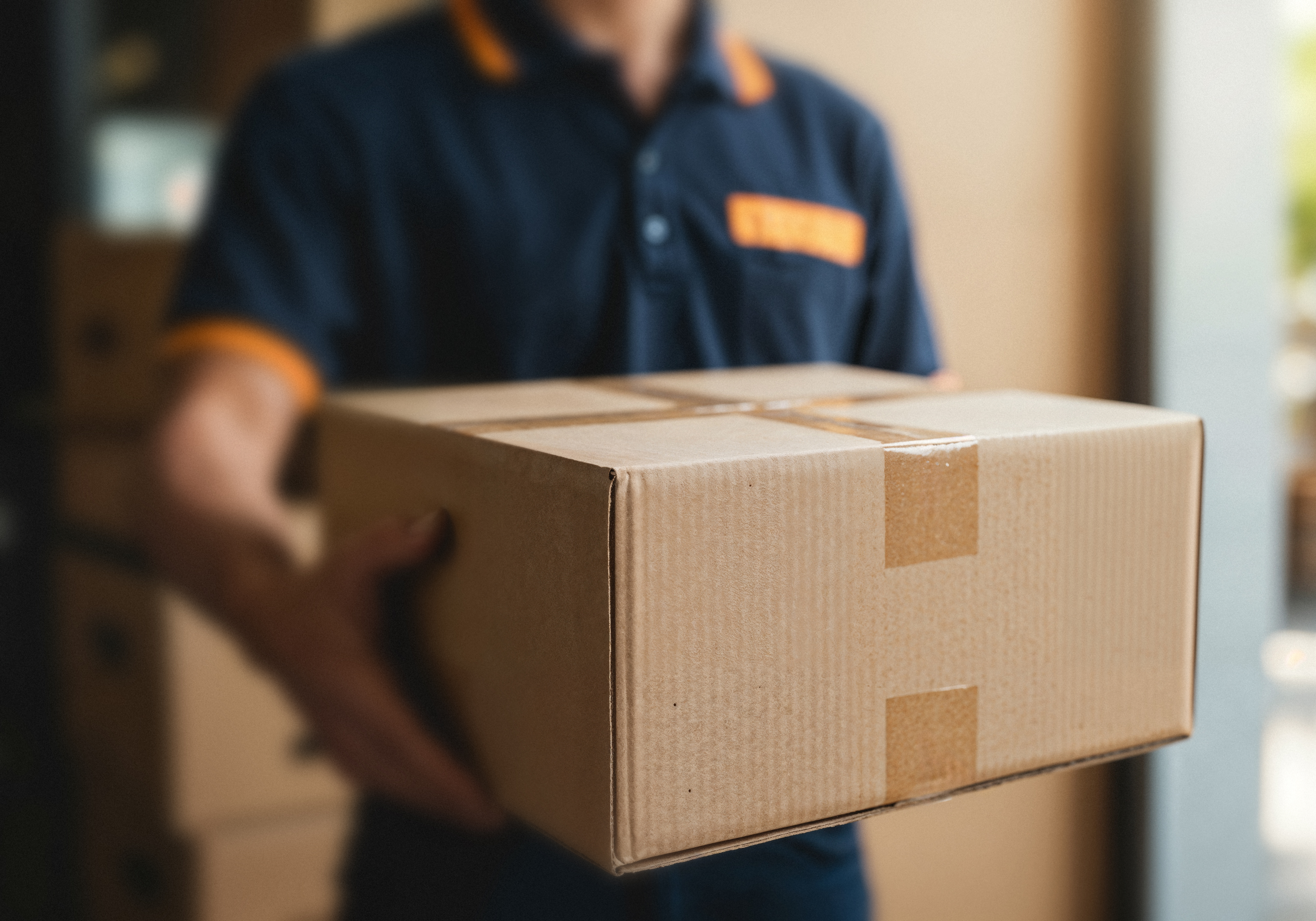 Persona recibiendo una caja de manos de un repartidor